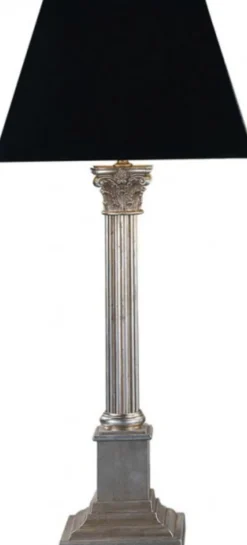 Casa Padrino Luxus Barock Tischleuchte in Schwarz und Silber, versilberte Säulen-Optik, 70 cm Höhe