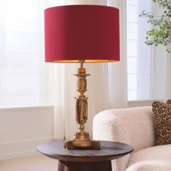 Casa Padrino Luxus Barock Tischleuchte Antik Gold / Rot H. 83,5 cm - Barock Schreibtischleuchte