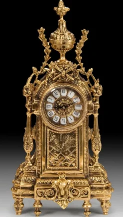 Casa Padrino Luxus Barock Tischuhr Gold 21 x H. 44 cm - Handgefertigte Bronze Uhr im Barockstil - Barock Schreibtischuhr - Barock Schreibtisch Deko - Barock Deko Accessoires - Barockstil Uhren
