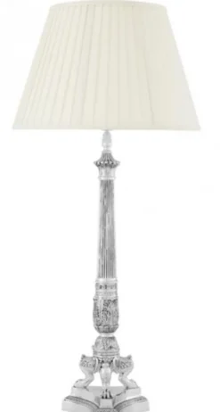 Casa Padrino Luxus Barock Tischleuchte Antik Silber, Durchmesser 16 cm, Höhe 100 cm, Lampenschirm Creme
