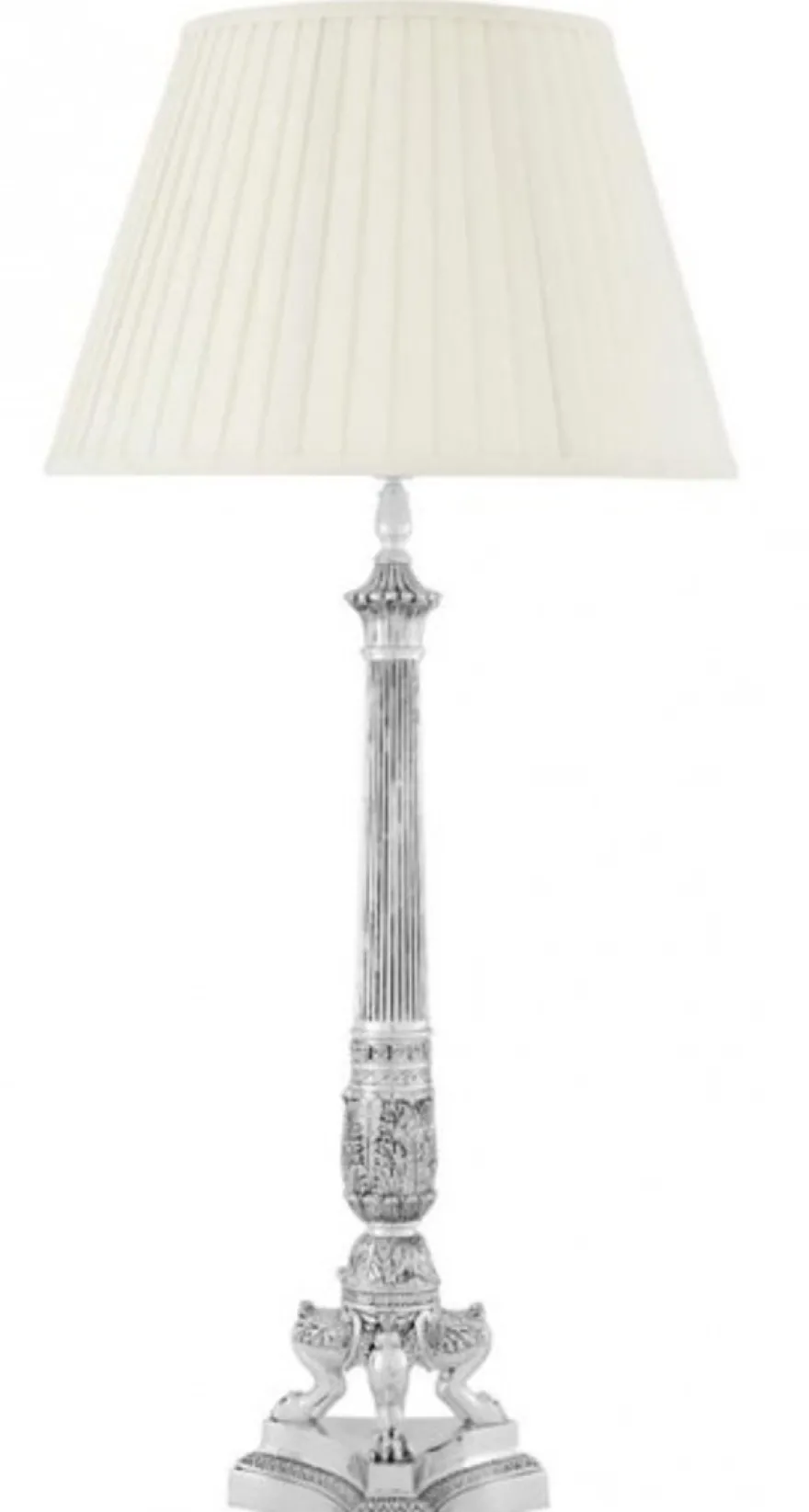 Casa Padrino Luxus Barock Tischleuchte Antik Silber, Durchmesser 16 cm, Höhe 100 cm, Lampenschirm Creme