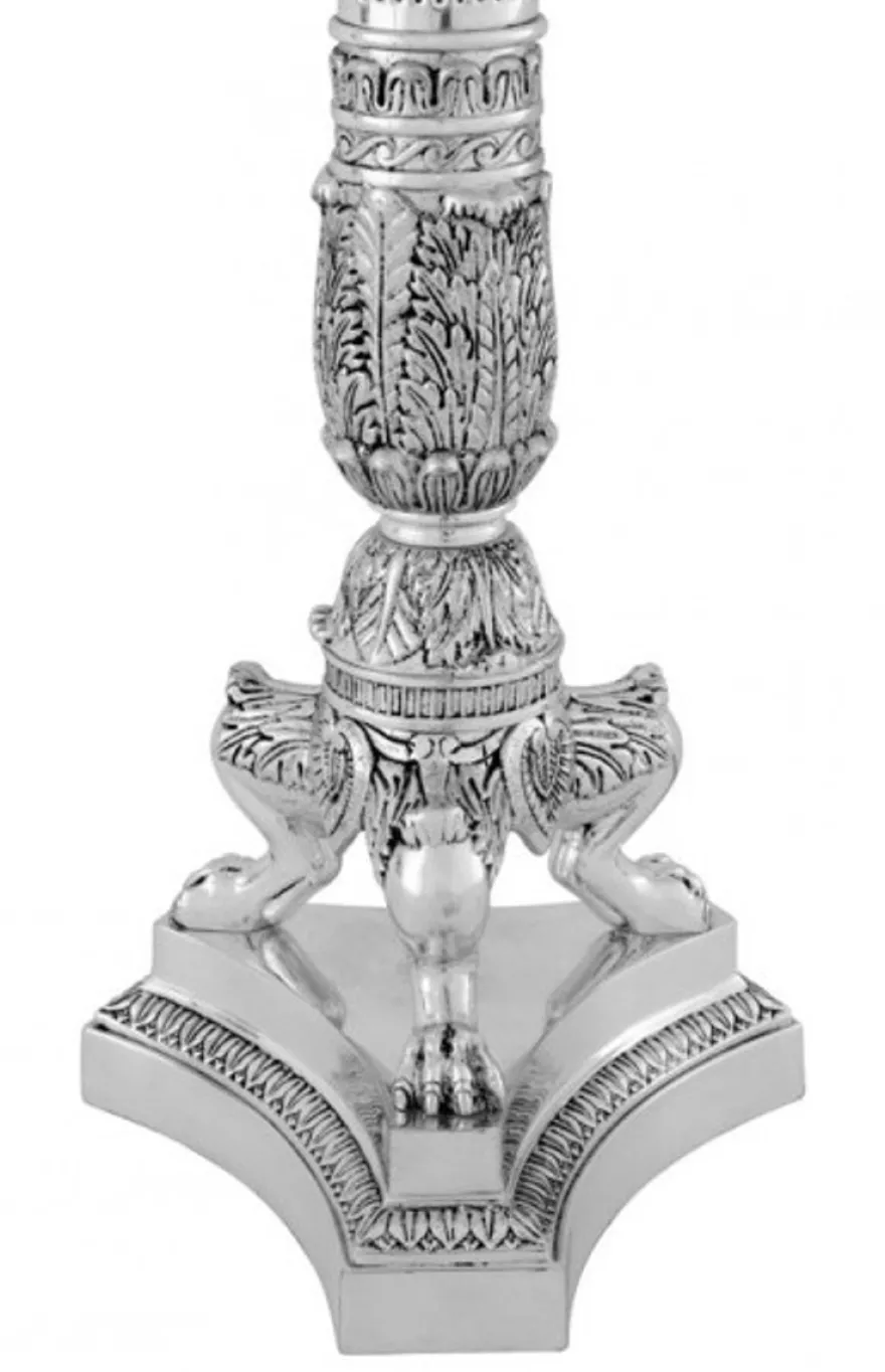 Casa Padrino Luxus Barock Tischleuchte Antik Silber, Durchmesser 16 cm, Höhe 100 cm, Lampenschirm Creme