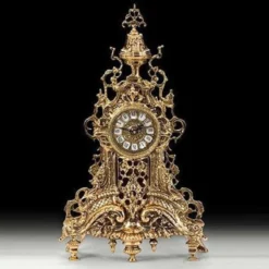 Casa Padrino Luxus Barock Tischuhr Gold 28 x H. 48 cm - Handgefertigte Bronze Uhr im Barockstil - Barock Schreibtischuhr - Barock Schreibtisch Deko - Barock Deko Accessoires - Barockstil Uhren
