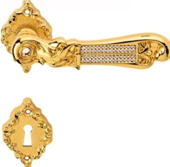Casa Padrino Luxus Barock Türklinken Set Gold 14 x H. 6,5 cm - Türgriff Set mit Swarovski Kristallglas