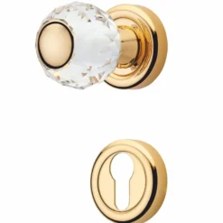 Casa Padrino Luxus Barock Türknauf Set mit Kristallglas Gold - Drehbare Türknäufe mit Rosetten - Barock Accessoires - Made in Italy