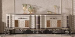 Casa Padrino Luxus Barock TV Schrank Grau / Braun / Gold - Handgefertigtes Massivholz Sideboard - Barock Wohnzimmer Möbel - Edel & Prunkvoll