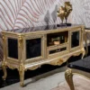 Casa Padrino Luxus Barock TV Schrank Silber / Schwarz / Gold - Prunkvolles Massivholz Sideboard mit 2 Türen und Schublade - Wohnzimmer Möbel im Barockstil - Barock Möbel - Edel & Prunkvoll