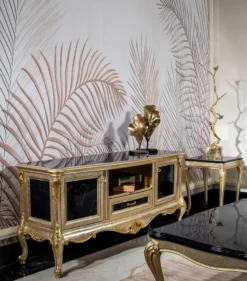 Casa Padrino Luxus Barock TV Schrank Silber / Schwarz / Gold - Prunkvolles Massivholz Sideboard mit 2 Türen und Schublade - Wohnzimmer Möbel im Barockstil - Barock Möbel - Edel & Prunkvoll