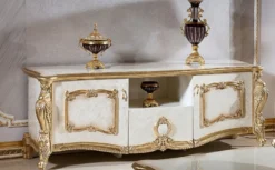 Casa Padrino Luxus Barock TV Schrank Weiß / Beige / Gold 190 cm