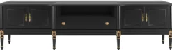 Casa Padrino Luxus Barock TV Schrank Schwarz / Antik Gold 235 x 55 x H. 65 cm - Fernsehschrank mit 4 Türen und Schublade - Edle Barock Wohnzimmer Möbel