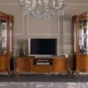 Casa Padrino Luxus Barock TV Schrank Braun / Gold - Handgefertigtes Massivholz Sideboard mit 2 Türen und Schublade - Barock Wohnzimmer Möbel - Luxus Qualität - Made in Italy