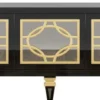 Casa Padrino Luxus Barock TV Schrank Schwarz / Gold 213 x 55 x H. 66 cm - Prunkvoller Fernsehschrank mit 5 verspiegelten Türen - Barock Möbel