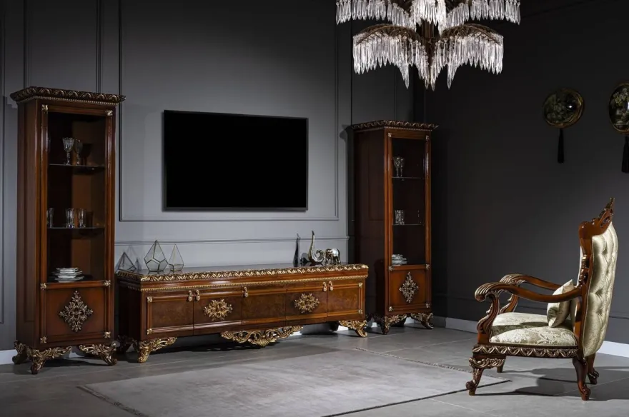 Casa Padrino Luxus Barock TV Schrank Braun / Gold - Prunkvolles Wohnzimmer Sideboard mit 5 Türen - Barock Wohnzimmer Möbel