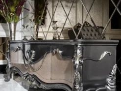 Casa Padrino Luxus Barock TV Schrank Dunkelgrau / Beige / Gold - Prunkvolles Wohnzimmer Sideboard mit 4 Türen - Barock Wohnzimmer Möbel