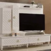 Casa Padrino Luxus Barock TV Schrank Weiß / Gold 225 x 51 x H. 170 cm - Massivholz Schrank - Wohnzimmerschrank - Wohnzimmer Möbel im Barockstil