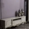Casa Padrino Luxus Barock TV Schrank Grau / Silber 191 x 44 x H. 63 cm - Prunkvoller Massivholz Fernsehschrank - Barock Wohnzimmer Möbel