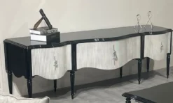 Casa Padrino Luxus Barock TV Schrank Schwarz / Grau / Silber - Prunkvolles Massivholz Sideboard mit 3 Schubladen - Wohnzimmer Möbel im Barockstil - Barock Möbel - Edel & Prunkvoll