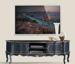 Casa Padrino Luxus Barock TV Schrank Blau / Gold - Handgefertigtes Massivholz Sideboard mit 2 Türen - Barock Wohnzimmer Möbel - Luxus Qualität - Made in Italy