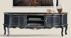 Casa Padrino Luxus Barock TV Schrank Blau / Gold - Handgefertigtes Massivholz Sideboard mit 2 Türen - Barock Wohnzimmer Möbel - Luxus Qualität - Made in Italy