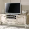 Casa Padrino Luxus Barock TV Schrank Cremefarben / Silber - Handgefertigtes Massivholz Sideboard mit 2 Türen und Schublade - Barock Wohnzimmer Möbel - Luxus Qualität - Made in Italy