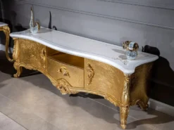 Casa Padrino Luxus Barock TV Schrank Weiß / Gold 176 x 48 x H. 61 cm - Prunkvoller Fernsehschrank mit 2 Türen und Schublade - Barock Wohnzimmer Möbel