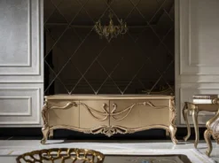 Casa Padrino Luxus Barock TV Schrank Weiß / Gold - Prunkvolles Wohnzimmer Sideboard mit 4 Türen - Barock Wohnzimmer Möbel
