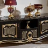 Casa Padrino Luxus Barock TV Schrank Schwarz / Gold - Prunkvolles Massivholz Sideboard mit 2 Türen und Schublade - Barock Möbel - Edel & Prunkvoll