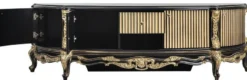 Casa Padrino Luxus Barock TV Schrank Schwarz / Gold - Prunkvolles Massivholz Sideboard mit 4 Türen und Schublade - Barock Wohnzimmer Möbel