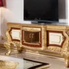 Casa Padrino Luxus Barock TV Schrank Weiß / Braun / Gold - Prunkvolles Massivholz Sideboard mit 4 Türen und Schublade - Barock Wohnzimmer Möbel