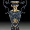 Casa Padrino Luxus Barock Vase Blau / Gold 23 x H. 34 cm - Handgefertigte Barockstil Blumenvase