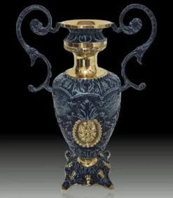 Casa Padrino Luxus Barock Vase Blau / Gold 23 x H. 34 cm - Handgefertigte Barockstil Blumenvase