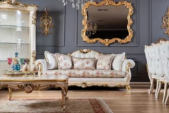 Casa Padrino Luxus Barock Vitrine Weiß / Beige / Gold - Handgefertigter Massivholz Vitrinenschrank mit Glastür - Barock Möbel