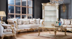 Casa Padrino Luxus Barock Vitrine Weiß / Beige / Gold - Handgefertigter Massivholz Vitrinenschrank mit Glastür - Barock Möbel