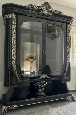 Casa Padrino Luxus Barock Vitrine Schwarz / Silber - Handgefertigte Barock Möbel
