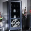 Casa Padrino Luxus Barock Vitrine Blau / Silber 75 x 45 x H. 190 cm - Vitrinenschrank mit Glastür - Barock Wohnzimmermöbel