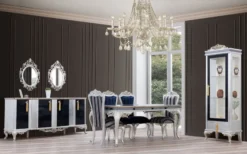 Casa Padrino Luxus Barock Vitrine Silber / Schwarz / Gold - Handgefertigter Massivholz Vitrinenschrank - Barock Wohnzimmer Möbel