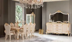 Casa Padrino Luxus Barock Vitrine Beige / Weiß / Gold - Handgefertigter Massivholz Vitrinenschrank - Barock Wohnzimmer Möbel
