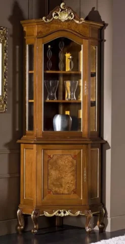 Casa Padrino Luxus Barock Vitrine Braun / Gold - Handgefertigter Massivholz Vitrinenschrank mit 2 Türen - Prunkvolle Barock Möbel - Luxus Qualität - Made in Italy