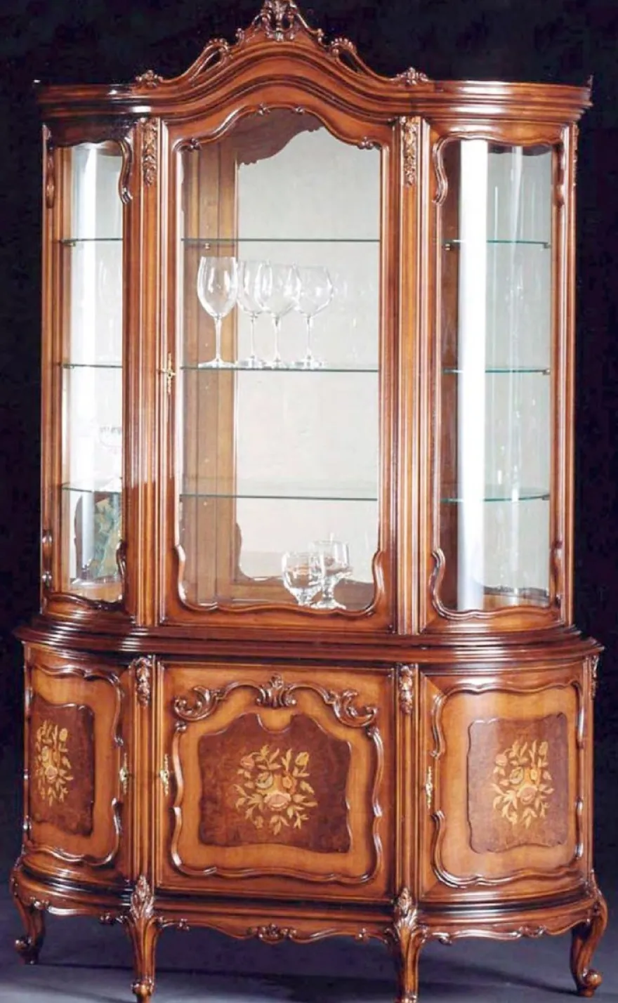 Casa Padrino Luxus Barock Vitrine Braun - Handgefertigter italienischer Barockstil Vitrinenschrank mit 4 Türen - Barockstil Möbel - Italienische Barock Möbel - Luxus Qualität - Made in Italy