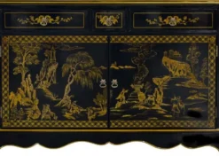 Casa Padrino Luxus Barock Vitrine im chinesischen Stil Schwarz / Gold - Handgefertigter Barock Vitrinenschrank mit 4 Türen und 3 Schubladen - Barock Möbel - Edel & Prunkvoll
