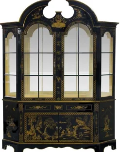 Casa Padrino Luxus Barock Vitrine im chinesischen Stil Schwarz / Gold - Handgefertigter Barock Vitrinenschrank mit 4 Türen und 3 Schubladen - Barock Möbel - Edel & Prunkvoll