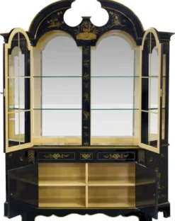 Casa Padrino Luxus Barock Vitrine im chinesischen Stil Schwarz / Gold - Handgefertigter Barock Vitrinenschrank mit 4 Türen und 3 Schubladen - Barock Möbel - Edel & Prunkvoll