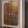 Casa Padrino Luxus Barock Vitrine Weiß / Gold 116 x 45 x H. 170 cm - Beleuchteter Massivholz Vitrinenschrank mit 2 Glastüren - Edle Barock Möbel