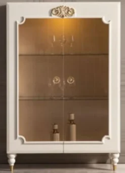 Casa Padrino Luxus Barock Vitrine Weiß / Gold 116 x 45 x H. 170 cm - Beleuchteter Massivholz Vitrinenschrank mit 2 Glastüren - Edle Barock Möbel
