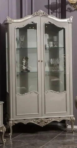 Casa Padrino Luxus Barock Vitrine Grau / Silber 108 x 47 x H. 202 cm - Massivholz Vitrinenschrank im Barockstil - Edel & Prunkvoll