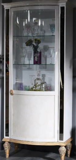 Casa Padrino Luxus Barock Vitrine Weiß / Gold 80 x 42 x H. 196 cm - Barock Vitrinenschrank