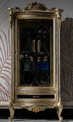 Casa Padrino Luxus Barock Vitrine Silber / Schwarz / Gold - Prunkvoller Barockstil Vitrinenschrank mit Glastür und Schublade - Handgefertigte Barock Möbel - Edel & Prunkvoll