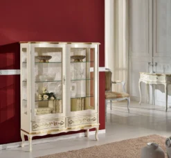 Casa Padrino Luxus Barock Vitrine Creme / Gold - Handgefertigter italienischer Barockstil Vitrinenschrank - Barockstil Möbel - Italienische Barock Möbel - Luxus Qualität - Made in Italy