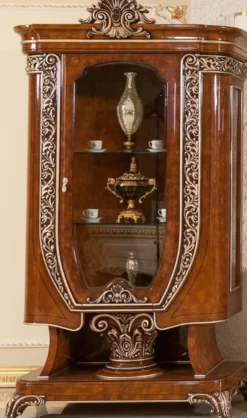 Casa Padrino Luxus Barock Vitrine Braun / Bronzefarben - Prunkvoller Massivholz Vitrinenschrank mit Glastür - Handgefertigte Barock Möbel - Edel & Prunkvoll
