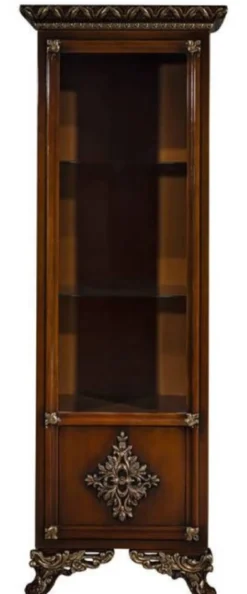 Casa Padrino Luxus Barock Vitrine Braun / Gold - Handgefertigter Massivholz Vitrinenschrank - Barock Wohnzimmer Möbel